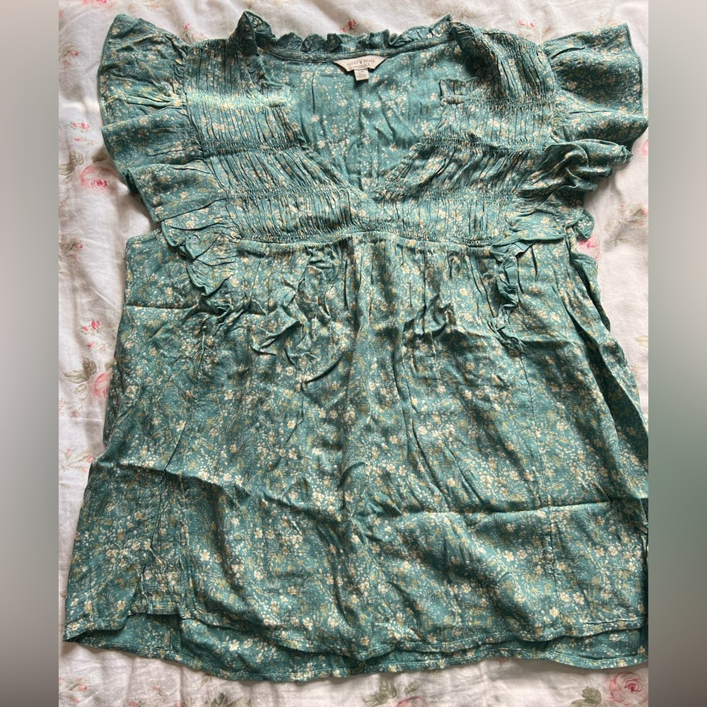 Lucky Brand Top (Green with white florals)